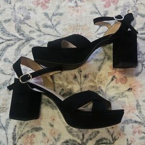 A NEW DAY Black Platform Sandals with Block Heel and Wide Straps